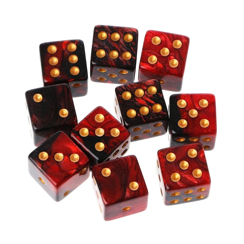 10-Pack 15mm (0.59 in) Multicolor Acrylic 6-Sided Cube Dice Set for Tabletop Games & Parties