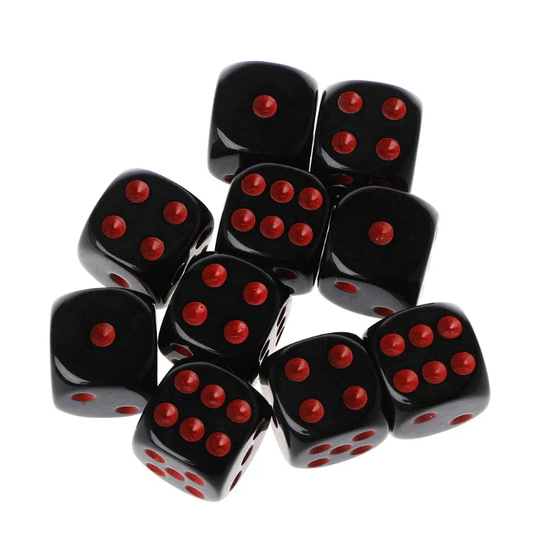 10-Pack 15mm (0.59 in) Multicolor Acrylic 6-Sided Cube Dice Set for Tabletop Games & Parties