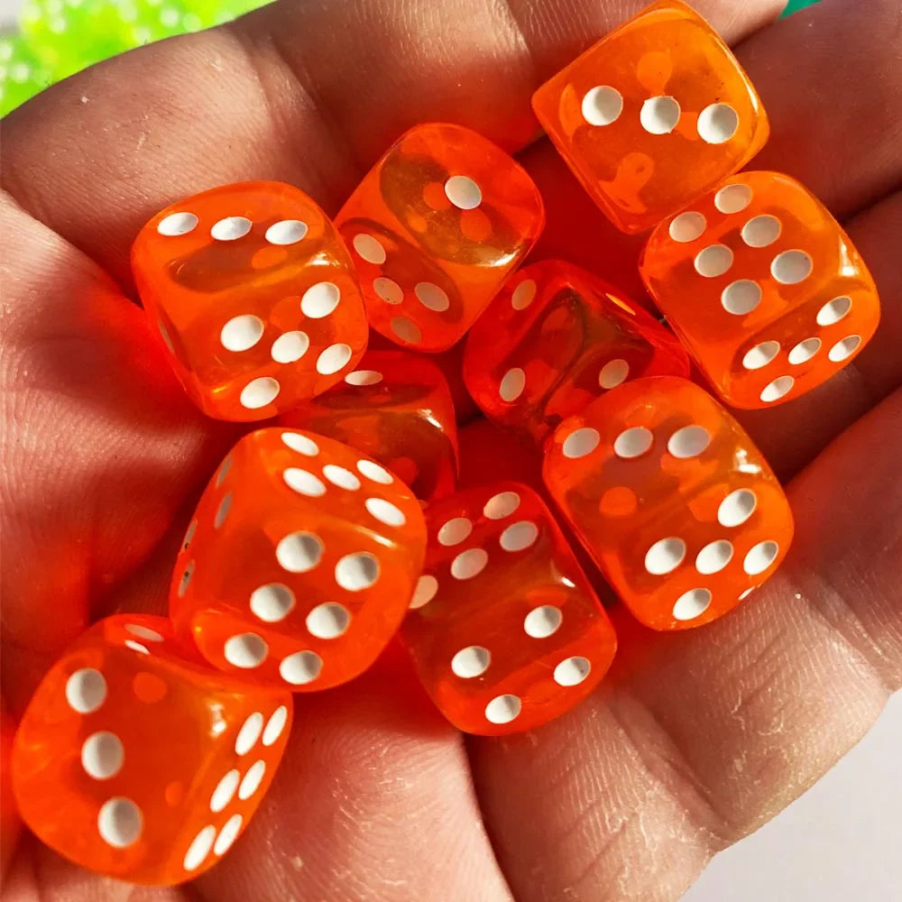 10-Pack 14mm (0.55 in) Transparent Acrylic Dice Rounded Corner Multi-Color Game Dice