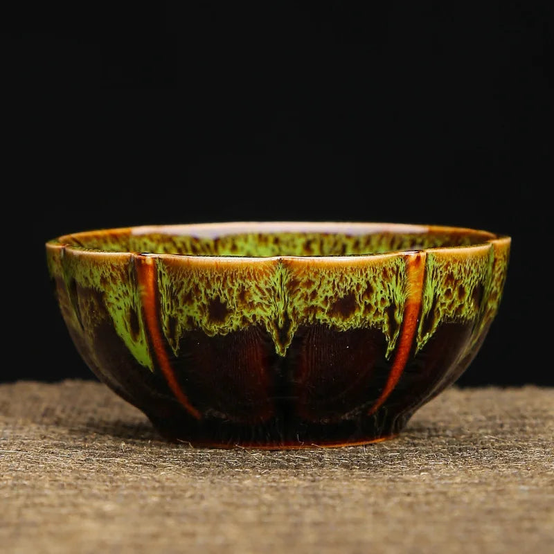 1-Pc Temmoku Glaze Jian Zhan Porcelain Kung Fu Tea Cup - Handmade Ceramic Teacup for Oolong & Pu'er