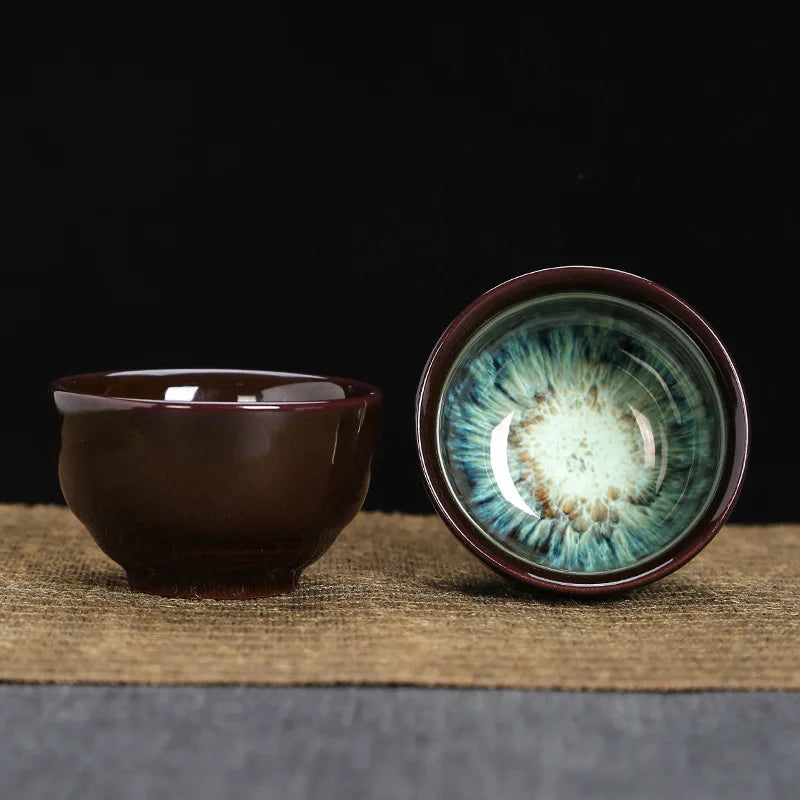 1-Pc Temmoku Glaze Jian Zhan Porcelain Kung Fu Tea Cup - Handmade Ceramic Teacup for Oolong & Pu'er