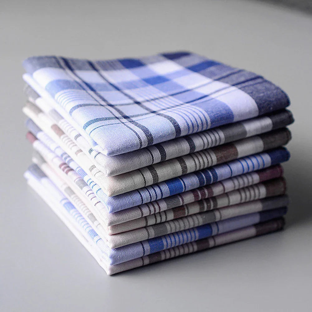5-Pack Cotton Pocket Handkerchiefs – 38 x 38 cm (15 x 15 in) Plaid Stripe Pocket Squares, Random Colors