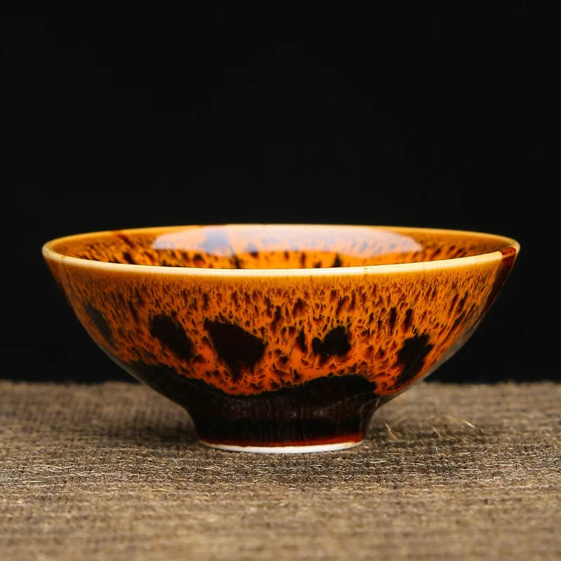 1-Pc Temmoku Glaze Jian Zhan Porcelain Kung Fu Tea Cup - Handmade Ceramic Teacup for Oolong & Pu'er