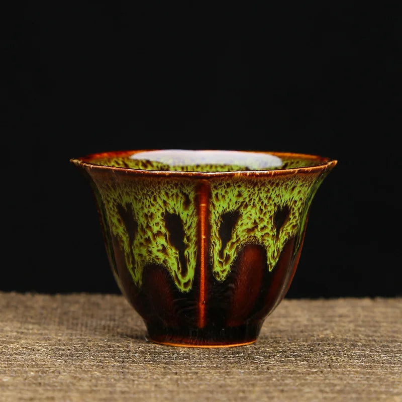 1-Pc Temmoku Glaze Jian Zhan Porcelain Kung Fu Tea Cup - Handmade Ceramic Teacup for Oolong & Pu'er