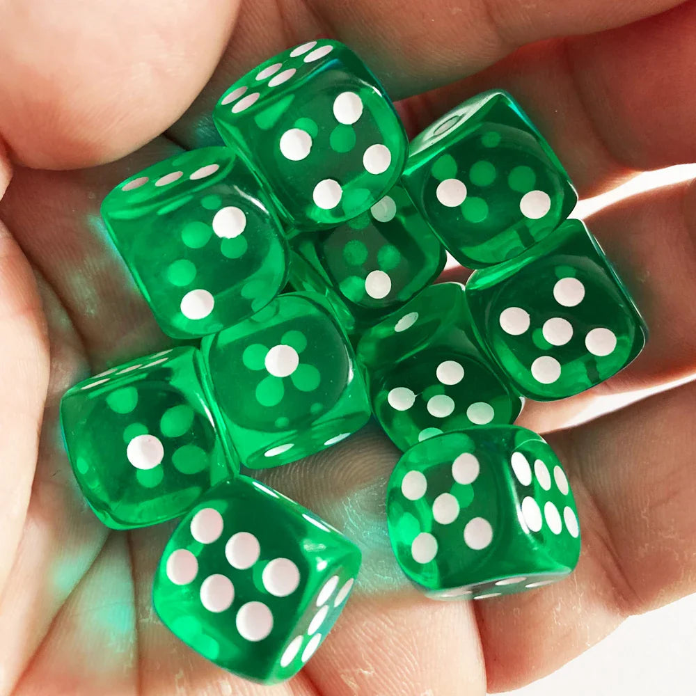10-Pack 14mm (0.55 in) Transparent Acrylic Dice Rounded Corner Multi-Color Game Dice
