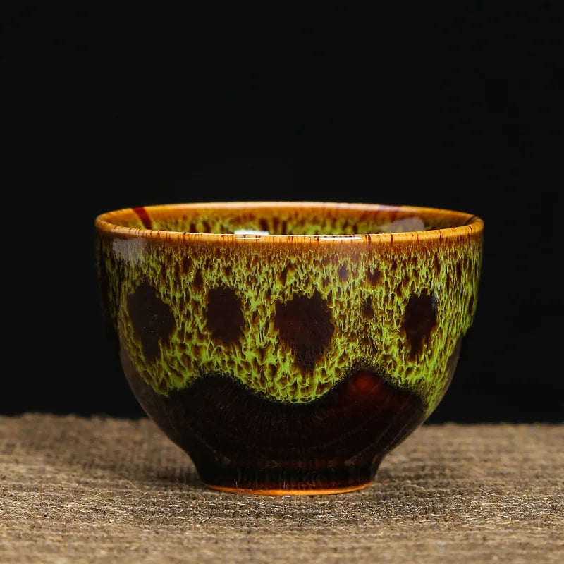 1-Pc Temmoku Glaze Jian Zhan Porcelain Kung Fu Tea Cup - Handmade Ceramic Teacup for Oolong & Pu'er