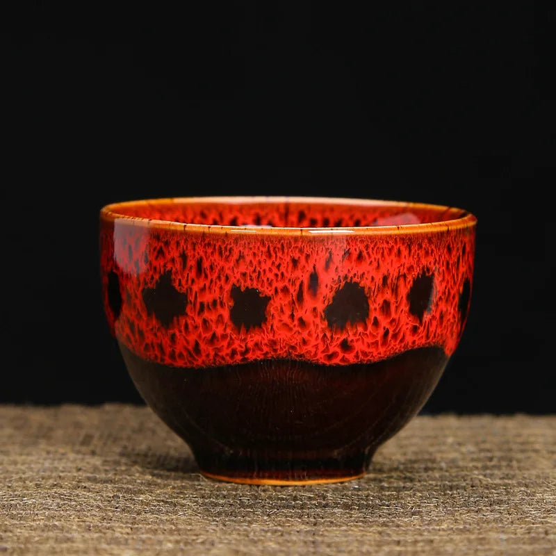 1-Pc Temmoku Glaze Jian Zhan Porcelain Kung Fu Tea Cup - Handmade Ceramic Teacup for Oolong & Pu'er