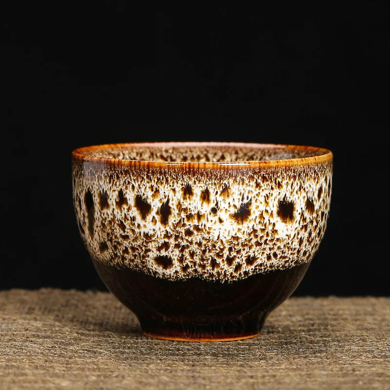 1-Pc Temmoku Glaze Jian Zhan Porcelain Kung Fu Tea Cup - Handmade Ceramic Teacup for Oolong & Pu'er