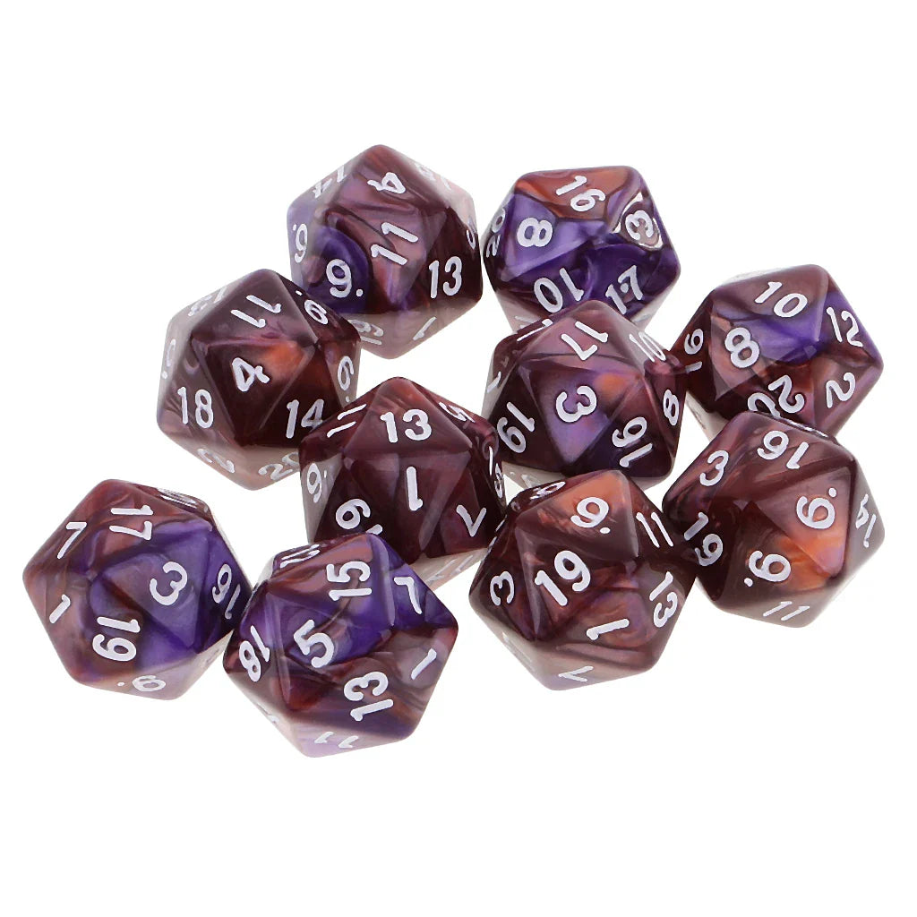 10-Pack Double-Color D20 Polyhedral Dice Set 20-Sided RPG Tabletop Gaming Dice 16 mm (0.63 in)