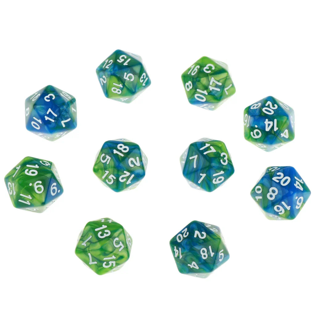 10-Pack Double-Color D20 Polyhedral Dice Set 20-Sided RPG Tabletop Gaming Dice 16 mm (0.63 in)