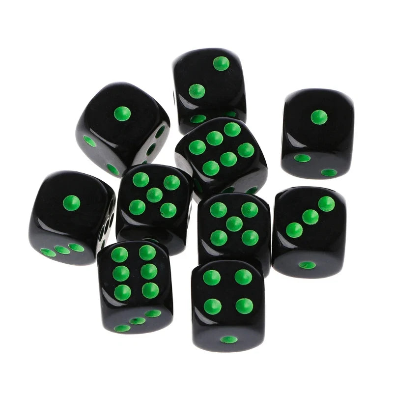 10-Pack 15mm (0.59 in) Multicolor Acrylic 6-Sided Cube Dice Set for Tabletop Games & Parties