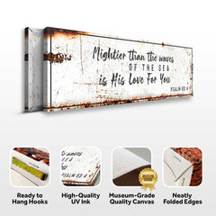 Psalm 93:4 - Mightier Than The Waves Is His Love Rustic Sign