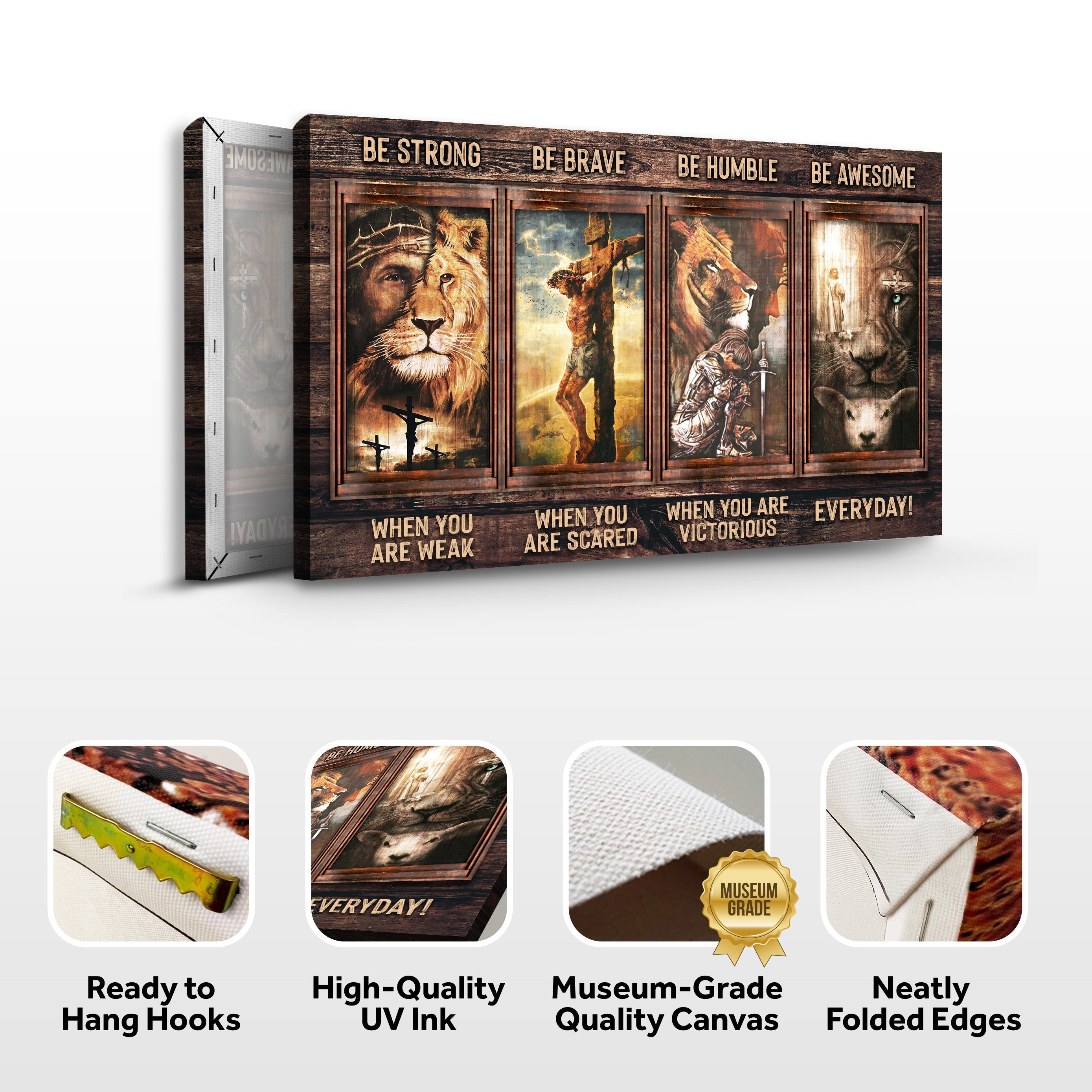 Be Strong, Be Brave, Be Humble, Be Awesome Canvas - Dynamic Christian Wall Art, Jesus Decor