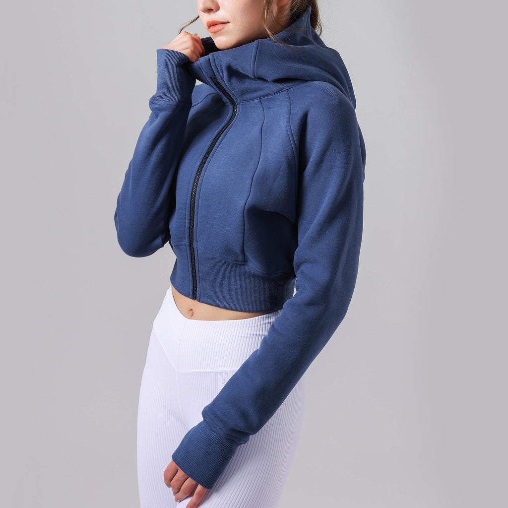 Casual Fleece lined Yoga Hooded Fitness Sports Top Long Sleeve Sweater