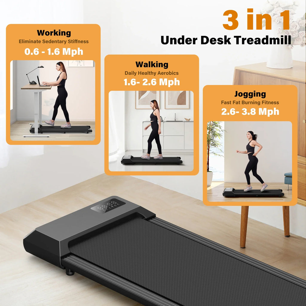 Under-Desk Treadmill 2.5HP — Quiet Walking Pad with App, Remote & LCD