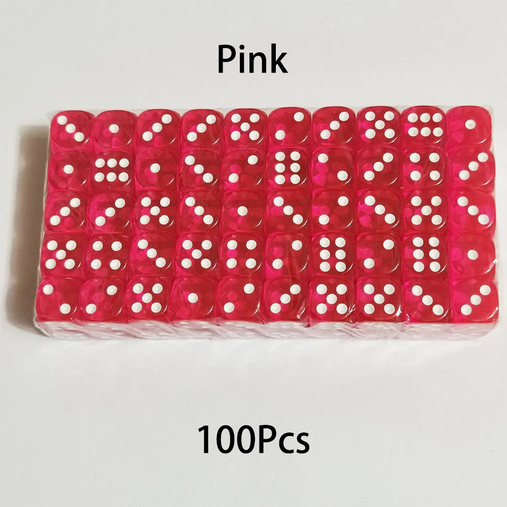 100-Pack 6-Sided Dice 14mm D6 Acrylic Rounded-Edge Transparent Dice for Board Games & DnD
