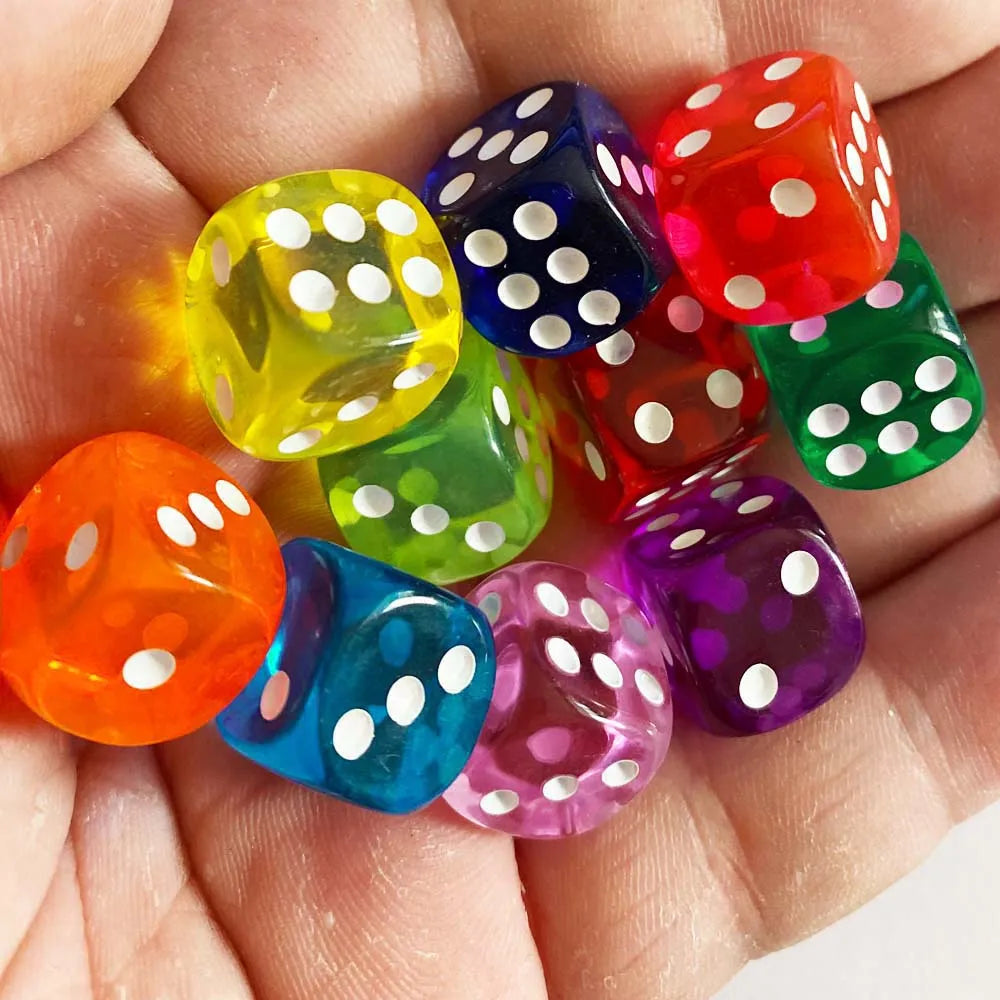 10-Pack 14mm (0.55 in) Transparent Acrylic Dice Rounded Corner Multi-Color Game Dice