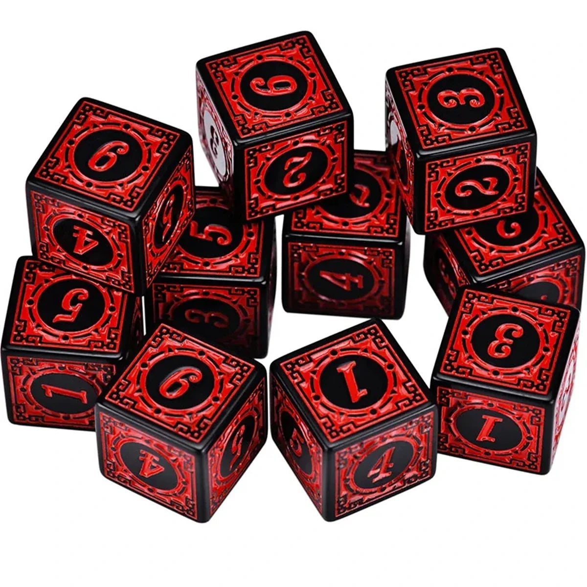 10-Piece Acrylic D6 Dice Set 16mm (0.63 in) – Carved Six-Sided Game Dice for RPG, Dungeons & Dragons & Board Games