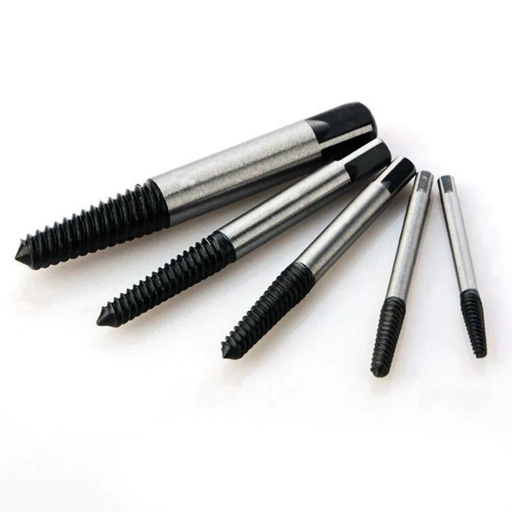 5-Piece Screw Extractor & Center Drill Guide Set – Broken Bolt and Damaged Screw Remover (1/8, 1/4, 5/16, 7/16, 9/16 in / 3.2–14.3 mm)