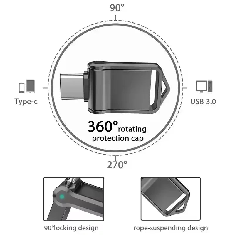 USB 3.2 High-Speed Dual-Interface Flash Drive (Type-C & USB-A Compatible) — 128GB 256GB 512GB 1TB 2TB
