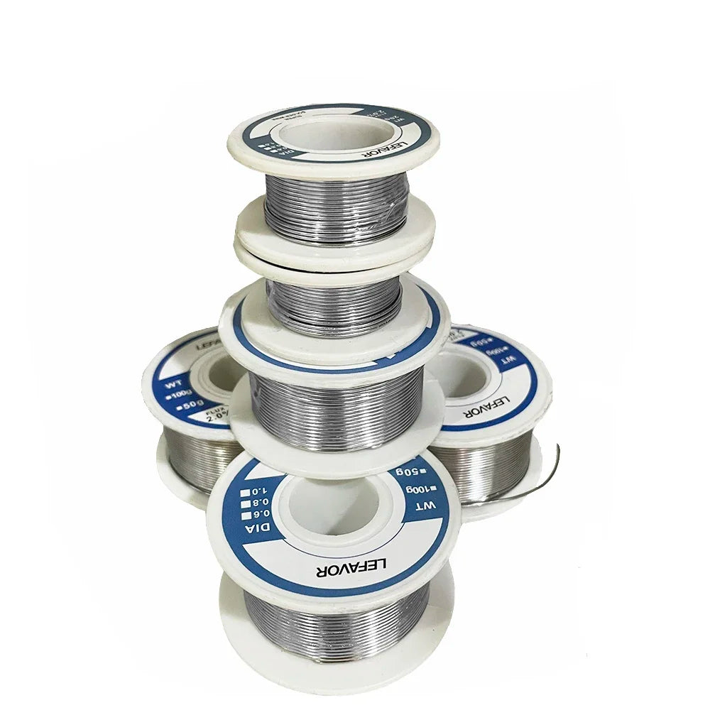 Rosin-Core No-Clean Solder Wire 97.7% Sn, 2.0% Flux — 0.8mm (0.031 in) & 1.0mm (0.039 in), 20g/50g/100g Rolls