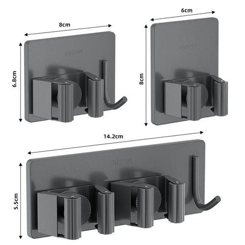 1-3 Pack Stainless Steel Nail-Free Wall Mounted Mop & Broom Holder Waterproof Bathroom Storage Rack