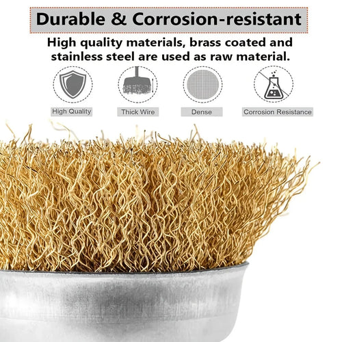 10-Pack Coarse Crimped Cup Wire Brushes for Drill – 1/4 in (6.35 mm) Shank, Steel Wire