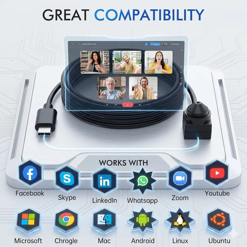 1080P HD Webcam for PC TV, 3.7mm 90° & 2.8mm 120° Lens Options, USB Type-C Plug Play Camera with Mic, 2M Cable for Work/Study