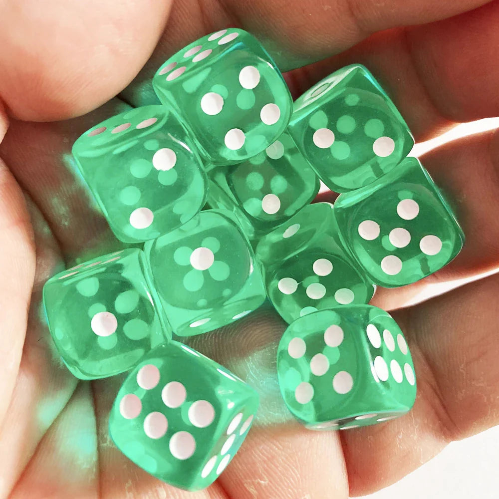 10-Pack 14mm (0.55 in) Transparent Acrylic Dice Rounded Corner Multi-Color Game Dice