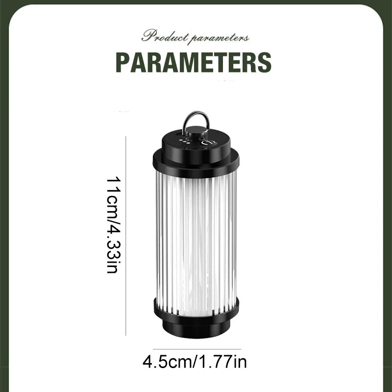 LED Camping Lantern 5 Modes, USB-C Rechargeable, Adjustable Hanging Hook & Bracket Mount