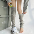 Women's Gray Knit Calf Leg Warmers - Cotton-Blend Ballet Pile Socks for Autumn