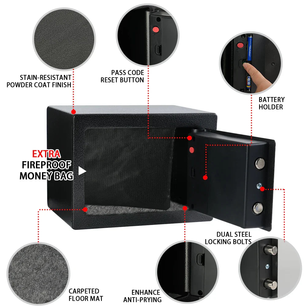 Fireproof Home Safe with Digital Keypad, Sensor Light & Adjustable Shelf — Security Safe with Fireproof Money Bag