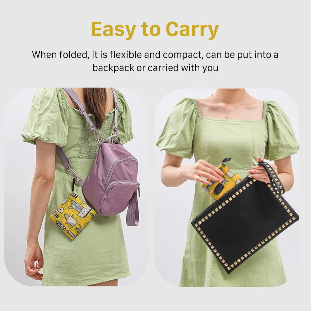 Foldable Reusable Grocery Tote Bag, Lemon Print Eco-Friendly Travel & Beach Pouch