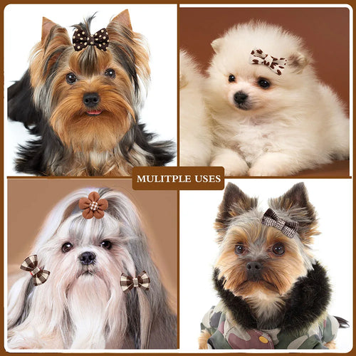 10-Pack Pet Hair Bows with Elastic Bands – Cute Bowknot Grooming Accessories for Small Dogs & Cats, Reusable
