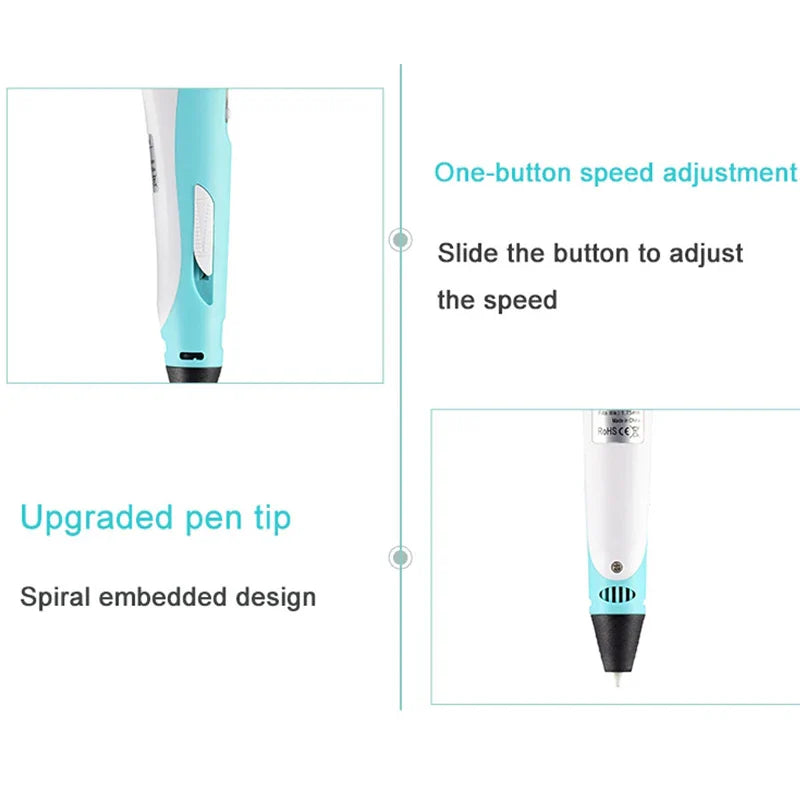 3D Printing Pen for Kids with Travel Case — PLA 1.75mm Filament, LED Display, Adjustable Temp & Speed, DIY Drawing Gift