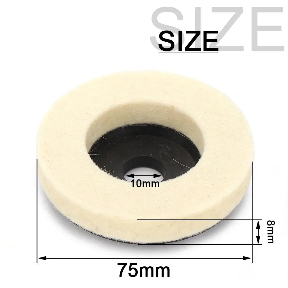 Wool Felt Polishing Wheel 50/75 mm (2.0 in / 3.0 in) Angle Grinder Disc for Metal Marble Glass Ceramic - 1pc