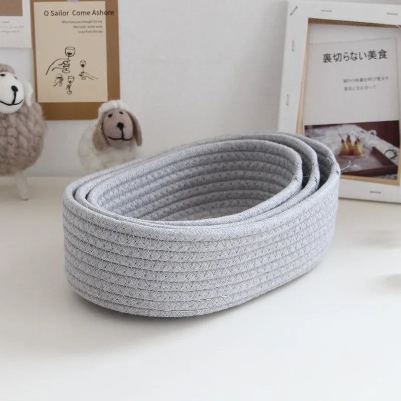 Nordic Cotton Rope Woven Storage Baskets - Small/Medium/Large Desktop Organizer for Cosmetics, Keys & Sundries