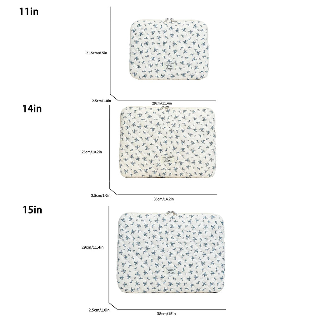Quilted Flower Print Laptop Sleeve 11–15 Inch — Women & Unisex