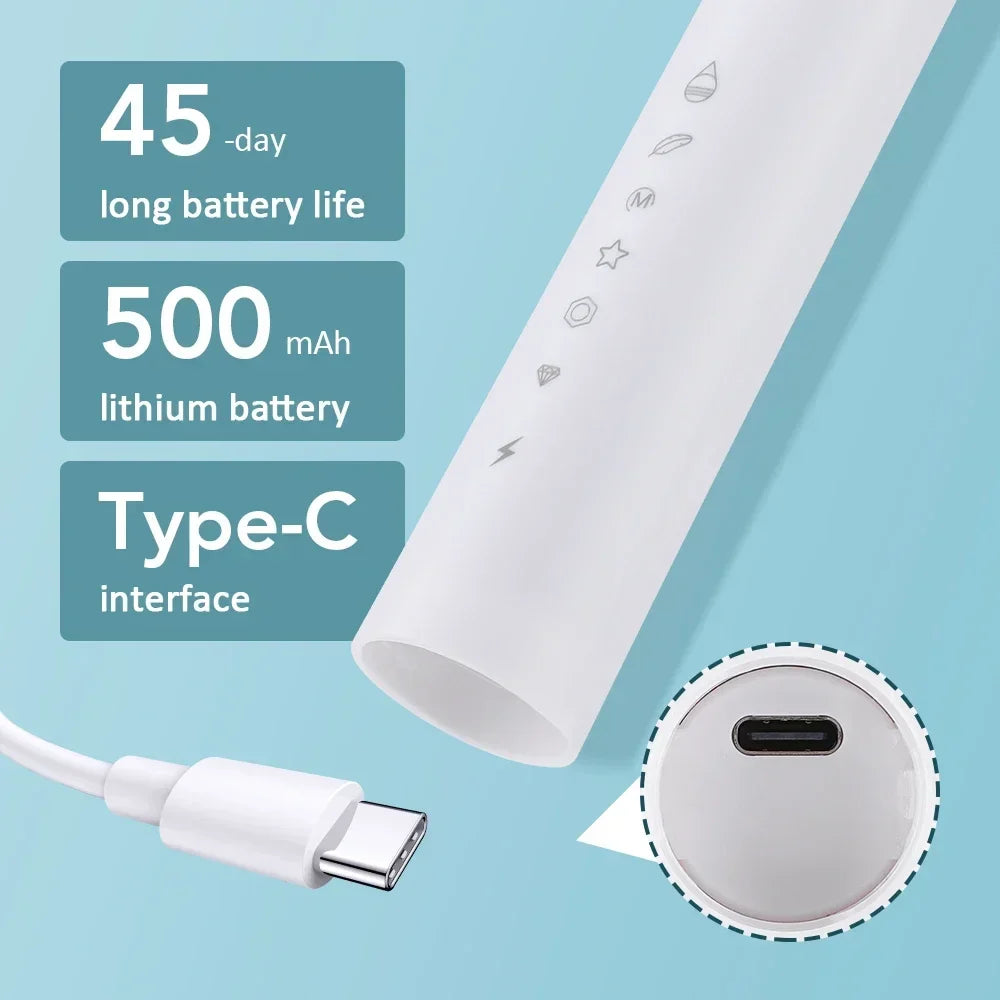 Six Modes Electric Ultrasonic Toothbrush IPX67 Home Soft Hair USB Charging Waterproof Adult Tooth Cleaner Automatic Couple Set