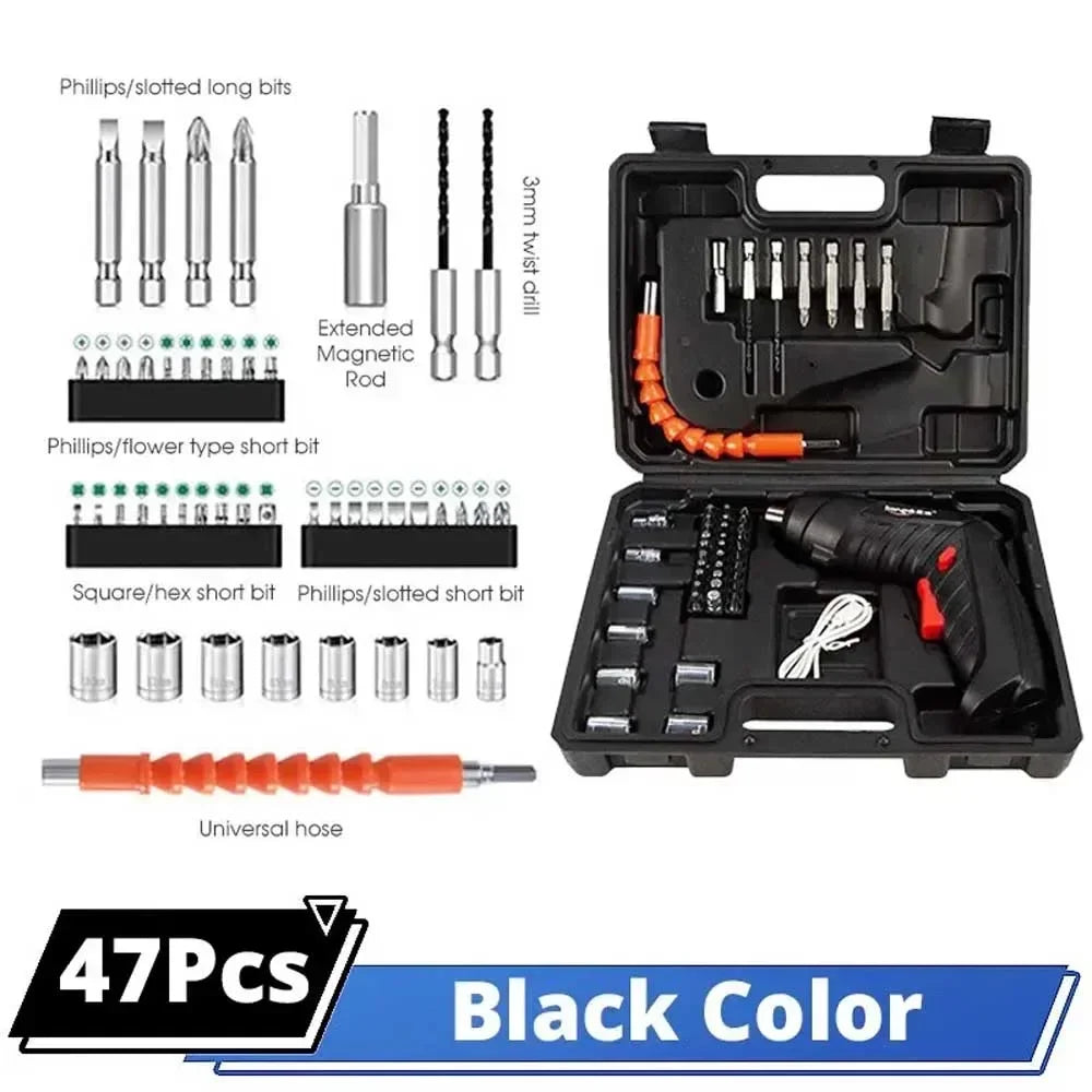 3.6V Cordless Electric Screwdriver Kit — 47-Piece Rechargeable Lithium Folding Drill Set
