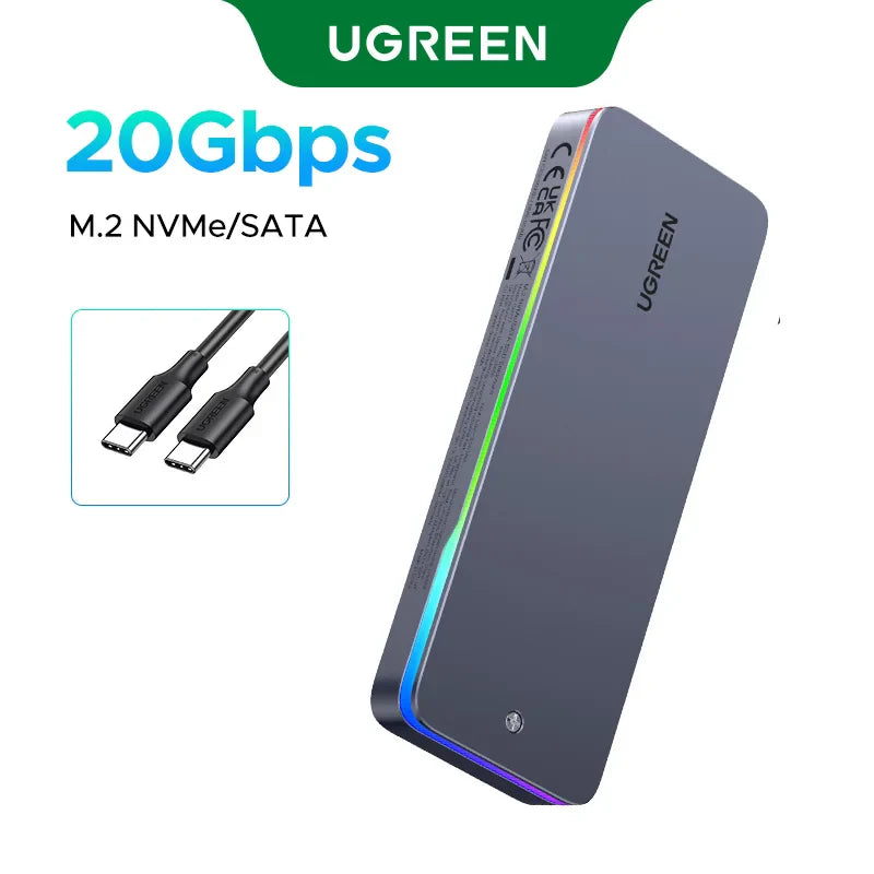 20Gbps M.2 NVMe/SATA SSD Enclosure USB-C — USB 3.2 Gen2x2 with RGB