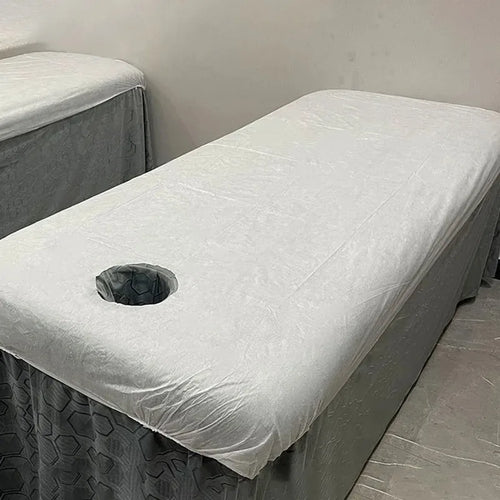 10-Pack Disposable Open-Face Spa Bed Sheets — Breathable Non-Woven Elastic Massage Table Covers for Salon & Spa
