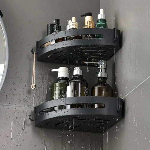 1/2/3-Pack Matte Black No-Drill Adhesive Shower Shelf – Rustproof Waterproof Wall-Mounted Organizer for Shampoo & Towels