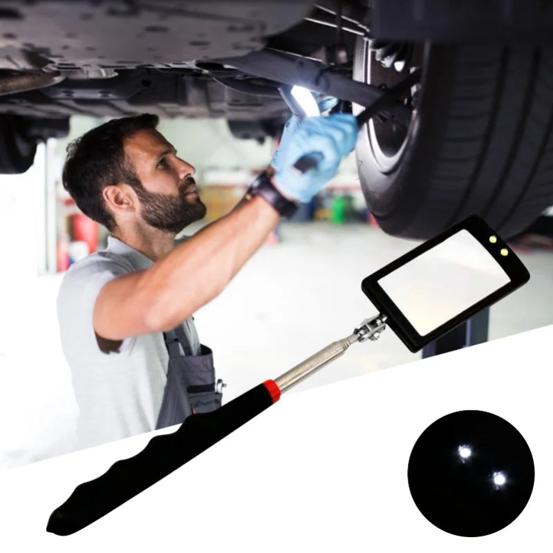360° Telescoping Inspection Mirror with LED Light & Magnetic Tip, Extendable 9.5–28.7 in (24–73 cm) Mechanic Repair Tool