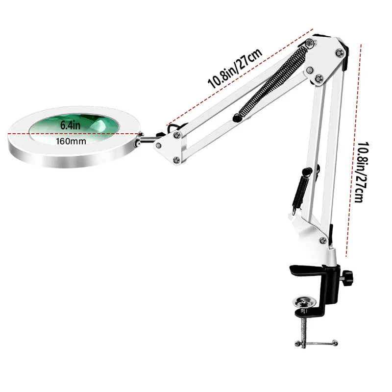 10X Magnifying LED Desk Lamp — 64 LED USB-Powered Magnifier with 3-Color Lighting, Adjustable Clamp for Soldering, Repair, Crafts & Skincare