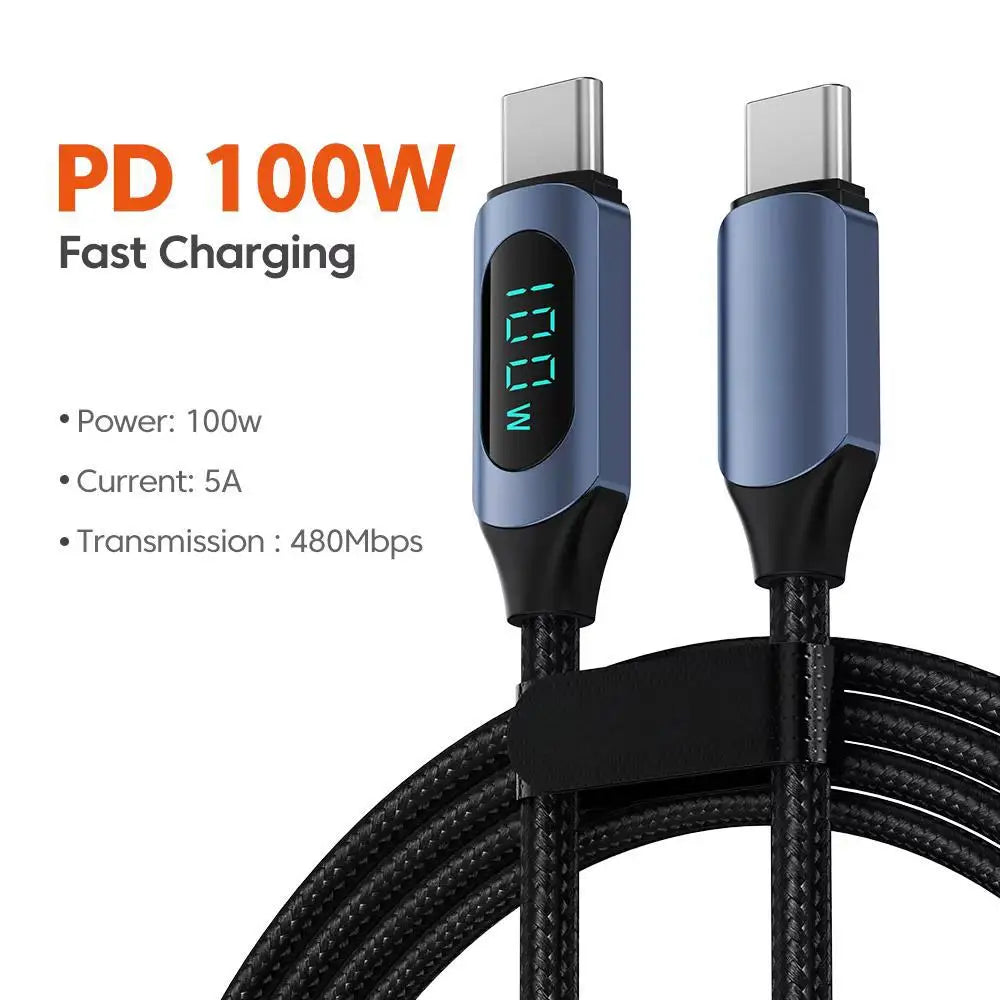 100W USB-C to USB-C PD Fast Charging Cable 1m/2m (3.3ft/6.6ft) High-Speed Data & DisplayPort Video