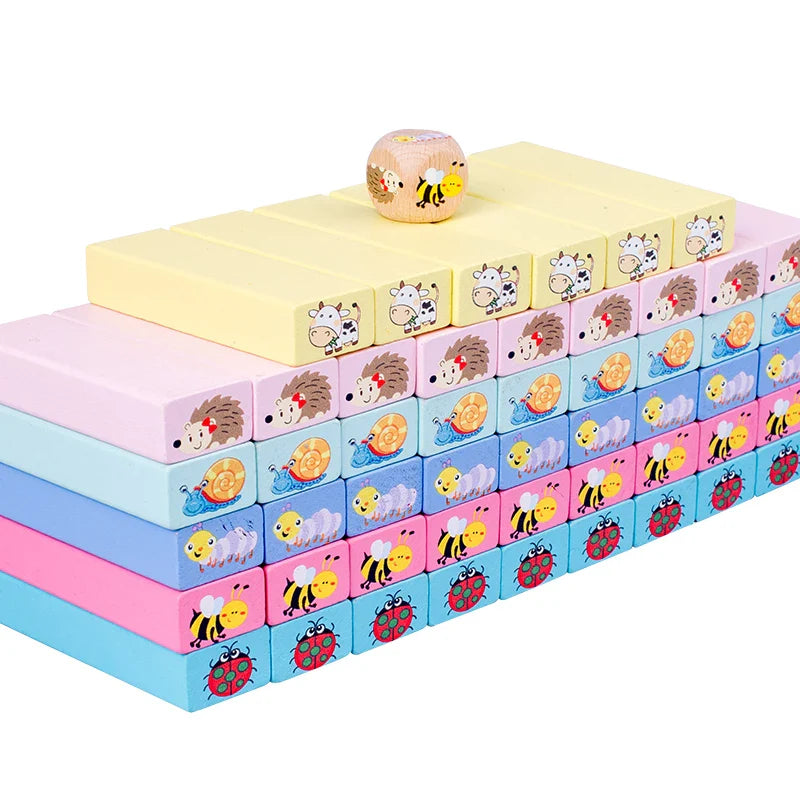 51-Piece Wooden Number & Animal Stacking Blocks Game – Domino Tower Educational Toy for Kids, Indoor & Outdoor Play