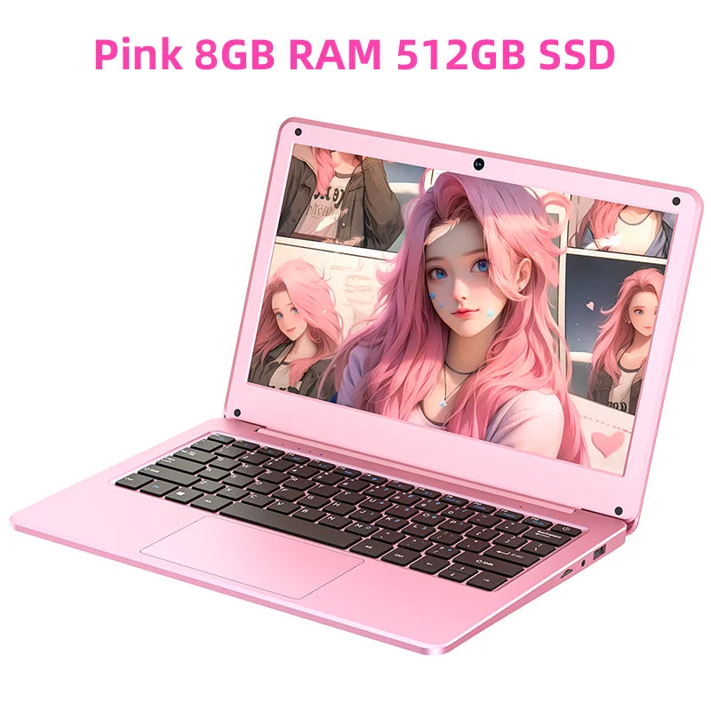 11.6-Inch (29.5 cm) Mini Laptop Intel Celeron N4000 — 8GB RAM, 128/256/1TB SSD (M.2), Windows 11, Pink Portable Ultraslim Pocket Laptop