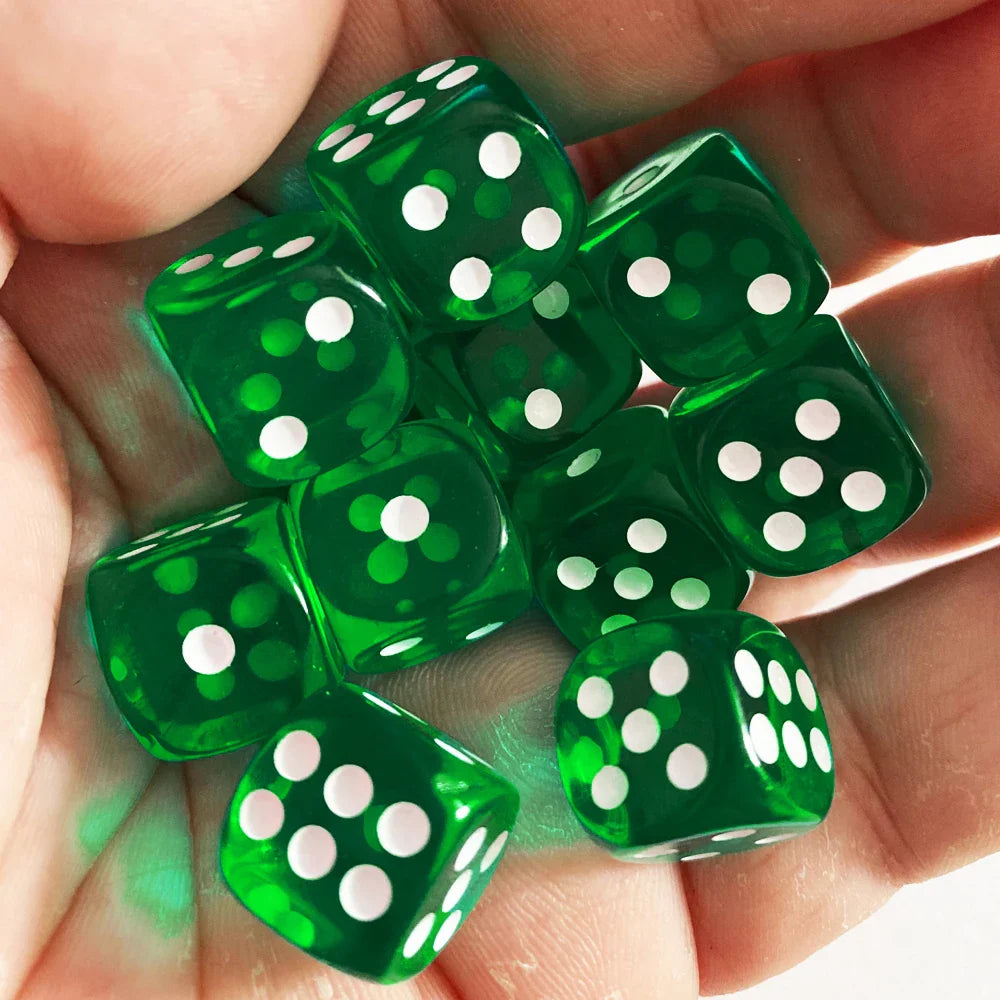 10-Pack 14mm (0.55 in) Transparent Acrylic Dice Rounded Corner Multi-Color Game Dice