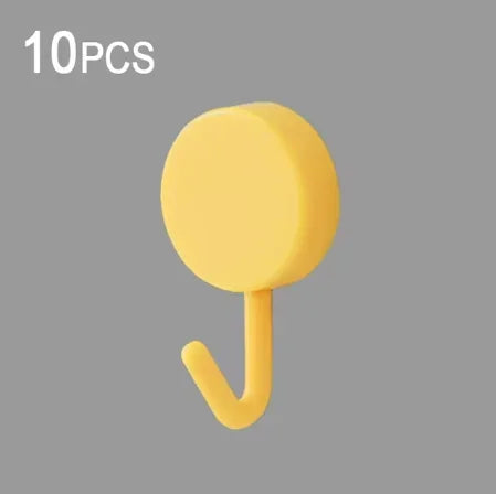 10-Pack Self-Adhesive No-Drill Wall Hooks 2.8 x 5 cm (1.1 x 2.0 in) Strong Plastic Coat Towel Hangers for Bathroom Kitchen Door